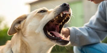 A dog baring its teeth at a person, an urgent situation after someone's dog bit you.