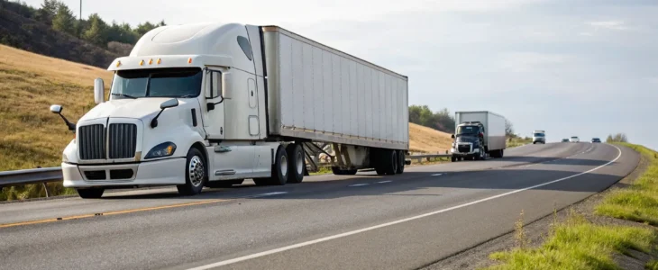 A semi truck on the highway, a situation that often requires a skilled truck accident lawyer.