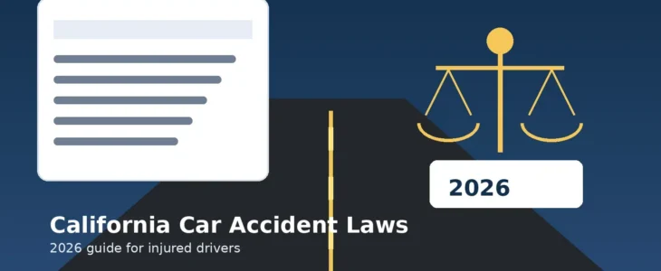 California car accident laws 2026 guide with road and legal document illustration
