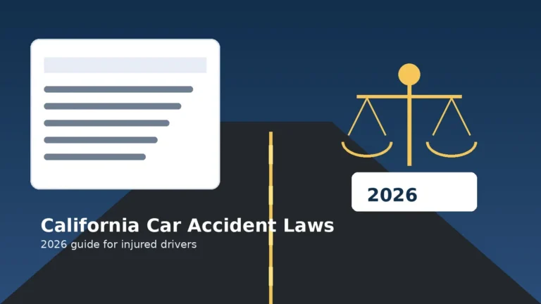 California car accident laws 2026 guide with road and legal document illustration