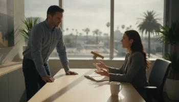 Injured person consulting with a California personal injury attorney in a modern law office
