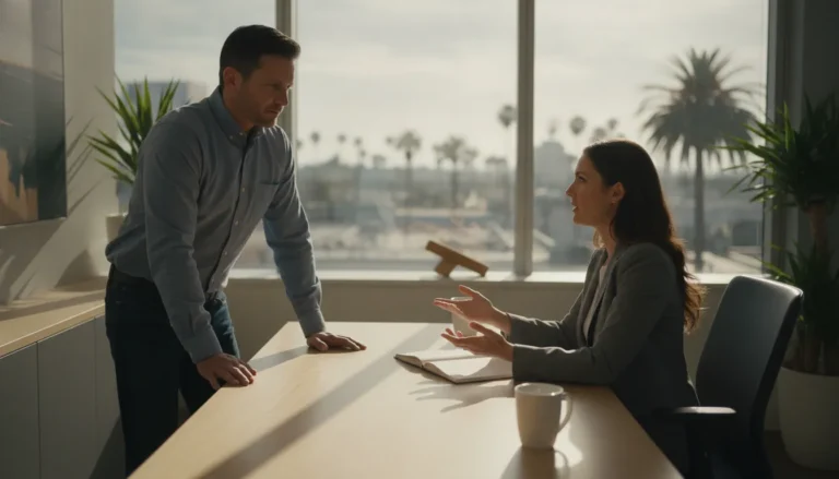 Injured person consulting with a California personal injury attorney in a modern law office