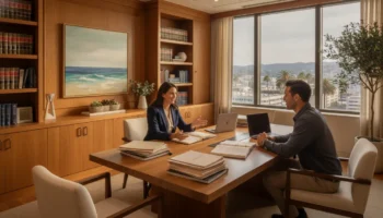 Professional California personal injury law office with attorney and client consulting