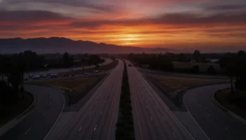 Catastrophic injury California scene showing emergency vehicles on a California highway at sunset