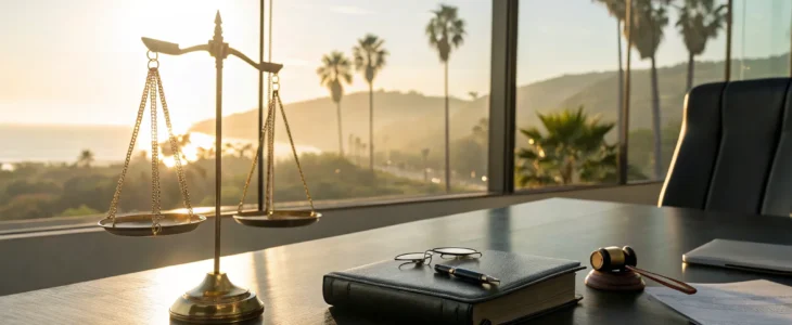 Gavel and scales of justice for a drunk driving accident attorney in California.