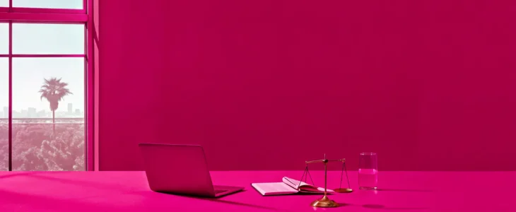 A Los Angeles wrongful death lawyer's desk with legal scales for a free consultation.