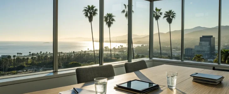 A free consultation with a personal injury lawyer in a modern California office.