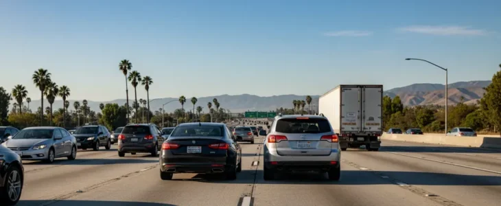 California freeway traffic illustrating road rage accident risk