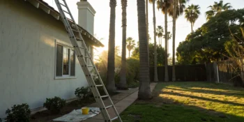 A ladder on private property where someone could fall, creating a liability risk for the owner.